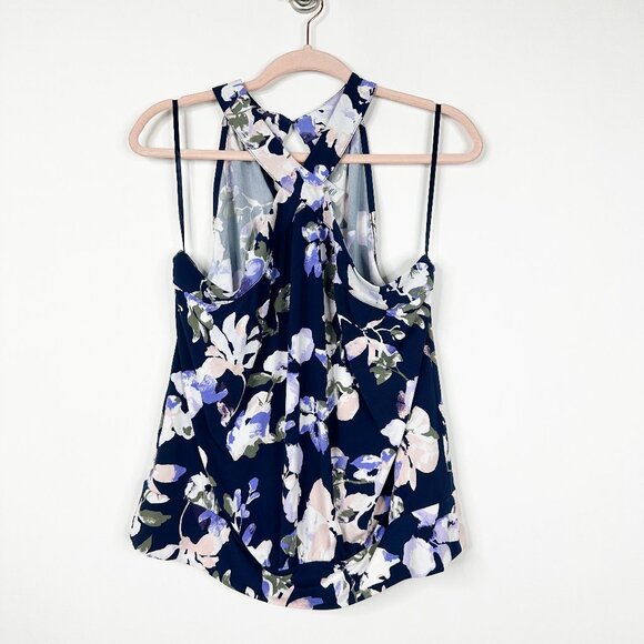 NWT White House Black Market Cross Halter Top Bouquet Mix Twilight Navy #WHBM41 - Picture 2 of 8